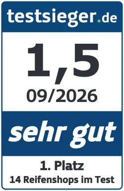 testsieger.de: CHECK24, 1,5 sehr gut, 09/2026, 1. Platz bei 14 Reifenshops im Test Auszeichnung